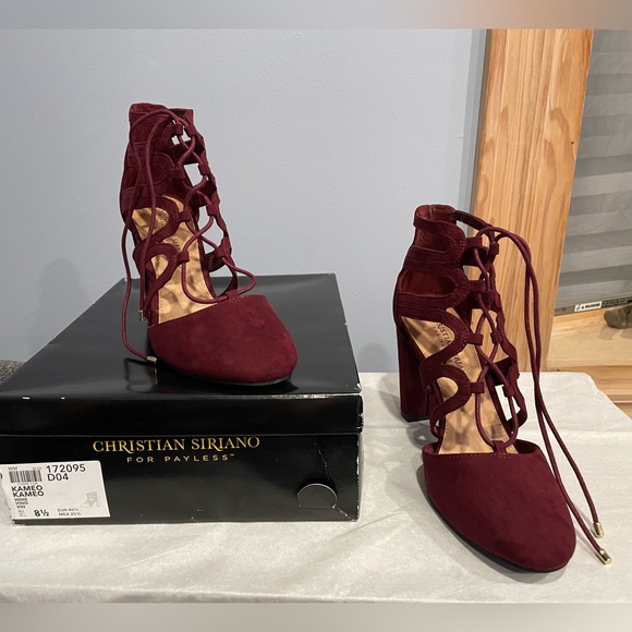 CHRISTIAN SIRIANO Woman’s Burgundy Sexy Heels Size 8.5 BRAND NEW! NEVER WORN! - Picture 2 of 5